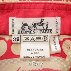 Authentic Hermes Silk Shirt Long Sleeves Top Red Yellow 38 Grade A Used At