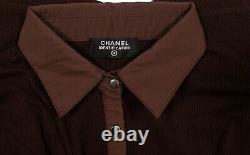 Authentic Vintage Chanel Identification Brown Knit Long Sleeve Polo Top L Large