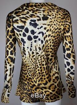 Authentic YVES SAINT LAURENT Leopard Silk Print Long Sleeve Top Blouse FR 38 S