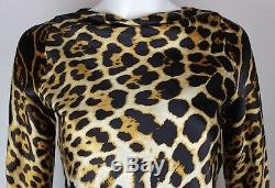 Authentic YVES SAINT LAURENT Leopard Silk Print Long Sleeve Top Blouse FR 38 S