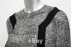 BALENCIAGA Black+White Chiffon Print Long-Sleeve Split-Back Blouse Top 38/6 NEW