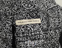 BALENCIAGA Black+White Chiffon Print Long-Sleeve Split-Back Blouse Top 38/6 NEW