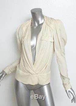 BALENCIAGA Ivory Silk Chiffon Draped Long-Sleeve Blouse Top 36/4 NWT $2K