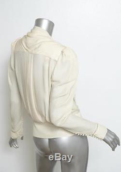 BALENCIAGA Ivory Silk Chiffon Draped Long-Sleeve Blouse Top 36/4 NWT $2K