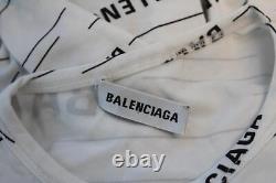 BALENCIAGA Ladies White Black Diagonal Logo Long Sleeve Stretch Jersey Top XS