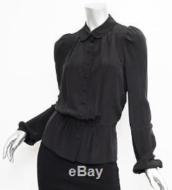 BALENCIAGA Womens Black Puff Long Sleeve Button Down Blouse Shirt Top 40