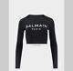 Balmain Lycra Print Sport Long Sleeve Crop Top