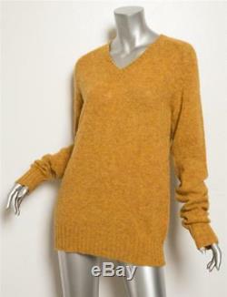 BALMAIN Womens Mustard Yellow Heather Knit Wool V-Neck Long Sleeve Sweater Top M
