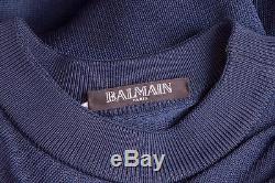 BALMAIN Womens Navy Blue Knit Long-Sleeve Cropped Surplice Top Blouse Shirt XS