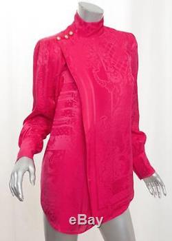 BALMAIN x H&M Womens Pink Fuchsia Silk Jacquard Long-Sleeve Blouse Top 6/S NEW