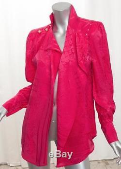 BALMAIN x H&M Womens Pink Fuchsia Silk Jacquard Long-Sleeve Blouse Top 6/S NEW