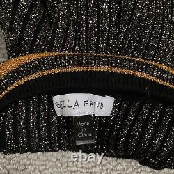 BELLA FREUD Top Womens XS Extra Small Black Long Sleeve Wool Race Track Sparkle