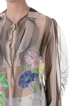 BLUMARINE New Woman embroidery floral top Long sleeve Silk Made in Italy