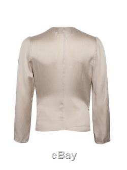 BNWOT REALISATION PAR'the bianca' silver top long sleeve silk satin tie front S