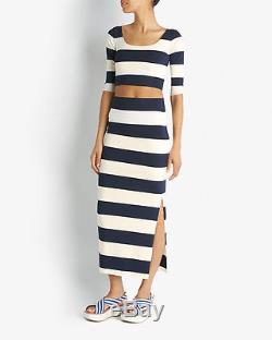 BNWT Nadia Tarr Stripe Navy/Cream Long sleeve crop top and matching maxi skirt M