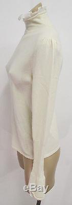 BRUNELLO CUCINELLI Ivory Cashmere Turtleneck Long Sleeve Top Silk Ruffles Small