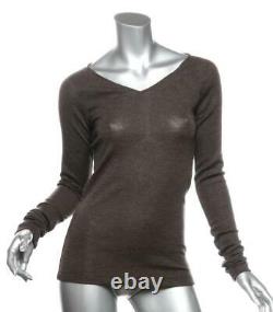 BRUNELLO CUCINELLI Womens Brown Knit Beaded Long Sleeve V-Neck Sweater Top M NEW