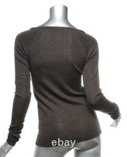 BRUNELLO CUCINELLI Womens Brown Knit Beaded Long Sleeve V-Neck Sweater Top M NEW