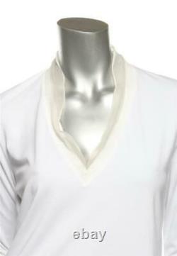 BRUNELLO CUCINELLI Womens White Beaded V-Neck Long Sleeve Top Sweater M NEW