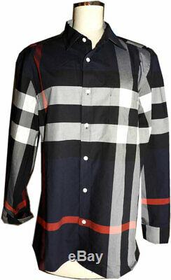 BURBERRY Blue Check Shirt Long Sleeve Somerton Stretch Cotton Top Sz XL