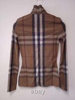 BURBERRY Ladies Brown Check Turtleneck Long Sleeve Stretch Jersey Top XS NEW