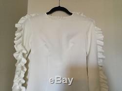 BY JOHNNY White Ruffle Down Ruched Applique Long Sleeve Blouse Shirt Top Size 8