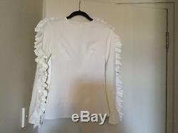 BY JOHNNY White Ruffle Down Ruched Applique Long Sleeve Blouse Shirt Top Size 8