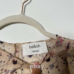 Ba&Sh Women's Sz 1 US S Nude Floral Peplum Ruffle Long Sleeve Boho Blouse Top