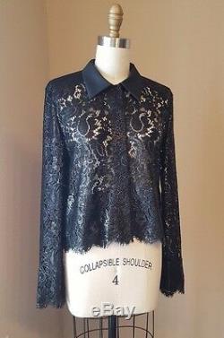 Balenciaga Coated Black Lace Long Sleeve Top Sz 38