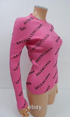 Balenciaga Womens Top Size S Small Logo Ribbed Long Sleeve VGC