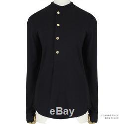 Balmain Black Gold Crest Button Asymmetric Fastening Long Sleeve Top FR40 UK12
