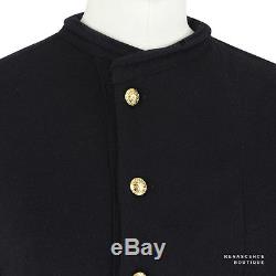 Balmain Black Gold Crest Button Asymmetric Fastening Long Sleeve Top FR40 UK12