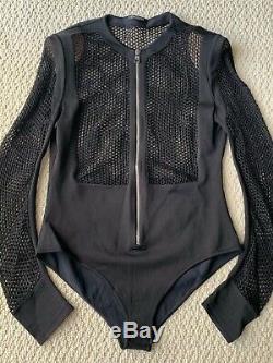 Balmain Black Mesh Stretch Jersey Zip Longsleeve Top Bodysuit Sz 46 US 14 $2595