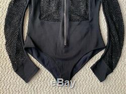 Balmain Black Mesh Stretch Jersey Zip Longsleeve Top Bodysuit Sz 46 US 14 $2595