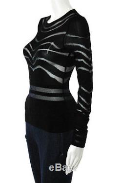 Balmain Black Stretch Knit Sheer Long Sleeve Top Size IT 36 New 100656