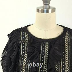 Balmain Crochet Ruffle See Through Long Sleeve Top Black M high end designer
