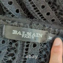 Balmain Crochet Ruffle See Through Long Sleeve Top Black M high end designer