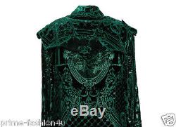 Balmain Embossed Printed Green Velvet Long Sleeve Blouse Shirt Top