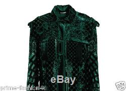 Balmain Embossed Printed Green Velvet Long Sleeve Blouse Shirt Top