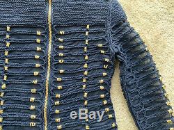 Balmain H&m Navy Rope Long Sleeve Top Gold Details Zip Eu40/uk14 Worn Once