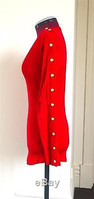 Balmain Long Sleeve Red Embellished Button 100% Cotton Jersey Top Size French 38