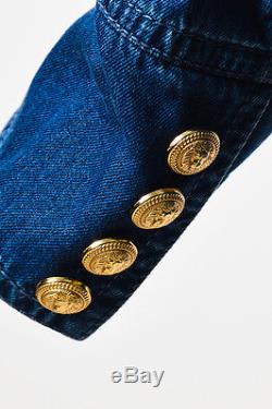 Balmain NWT $920 Blue Denim Embellished Button Up Long Sleeve Shirt Top SZ 42