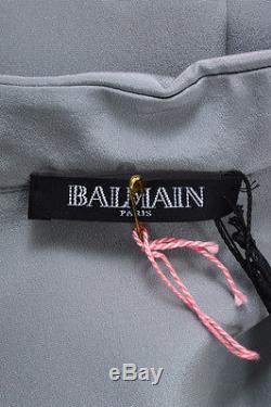 Balmain NWT Gray Crepe de Chine Silk Button Accent Long Sleeve Blouse Top SZ 42