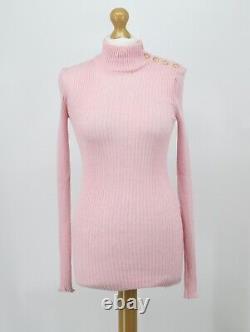 Balmain Rose Pink Womens Stretch Long Sleeve Turtle Neck Top Rrp £575 Hh