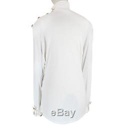 Balmain White Roll Neck Gold Eagle Crest Buttoned Long Sleeve Top FR38 UK10
