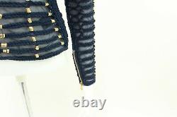 Balmain X H&M Blue Beaded Long Sleeved Top Blouse Size 2 UK 6
