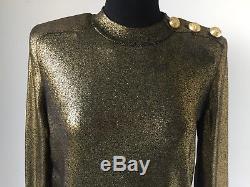 Balmain X H&m Gold Metallic Shimmer Long Sleeve Top 8uk 34eu 4usa New With Tags