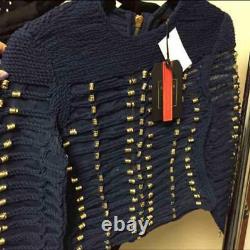 Balmain x H&M Navy Blue and Gold Braided Rope Top Women's Size EUR36 US6