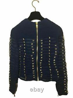 Balmain x H&M Rope Navy Blue Top Military Jacket Shirt Blouse Gold Size 34/ US 4