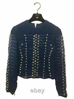 Balmain x H&M Rope Navy Blue Top Military Jacket Shirt Blouse Gold Size 34/ US 4